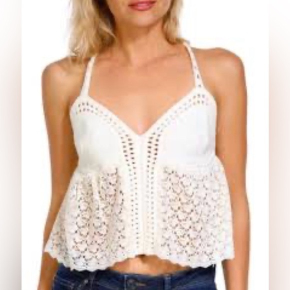 ZARA Crochet Crop Top Size Small Ivory Boho Stretch Knit Tank Top Women's, NWT - Picture 1 of 10